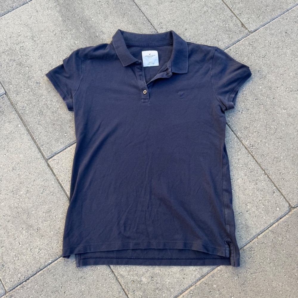 American Eagle Outfitters Navy Blue Short Sleeve Polo Shirt Women Medium